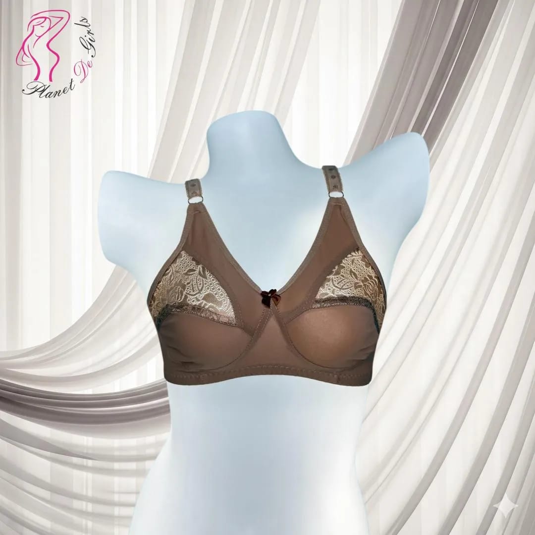 Brown Lace Bra for Women, Half Cup, Breathable, Sizes 32-42