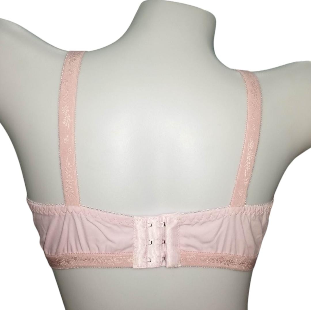 Pink Embroidered Net Bra for Women, Non-Padded, Breathable, Sizes 32-42