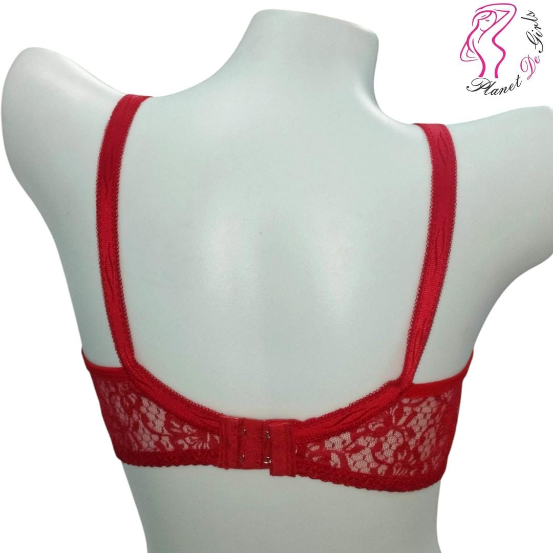 Red Lace Bra for Women, Non-Padded, Sheer Lace, Sizes 32-42