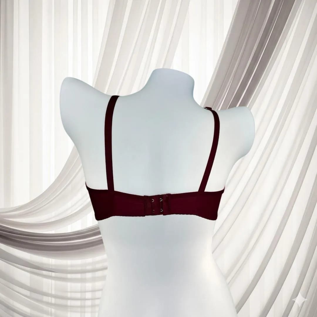 Maroon Lace Bra for Women, Half Cup, Breathable, Sizes 32-42
