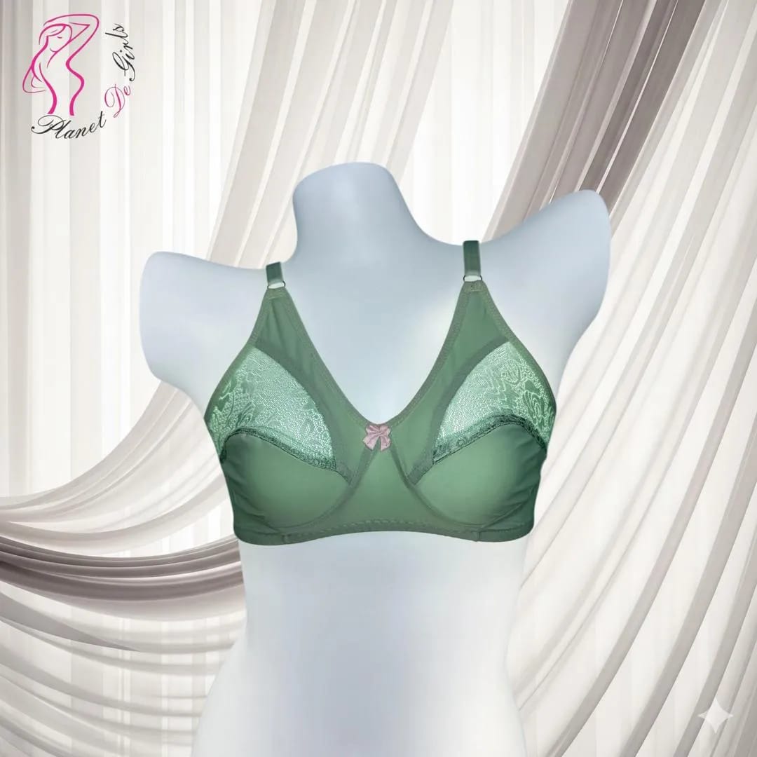 Green Lace Bra for Women, Half Cup, Breathable, Sizes 32-42