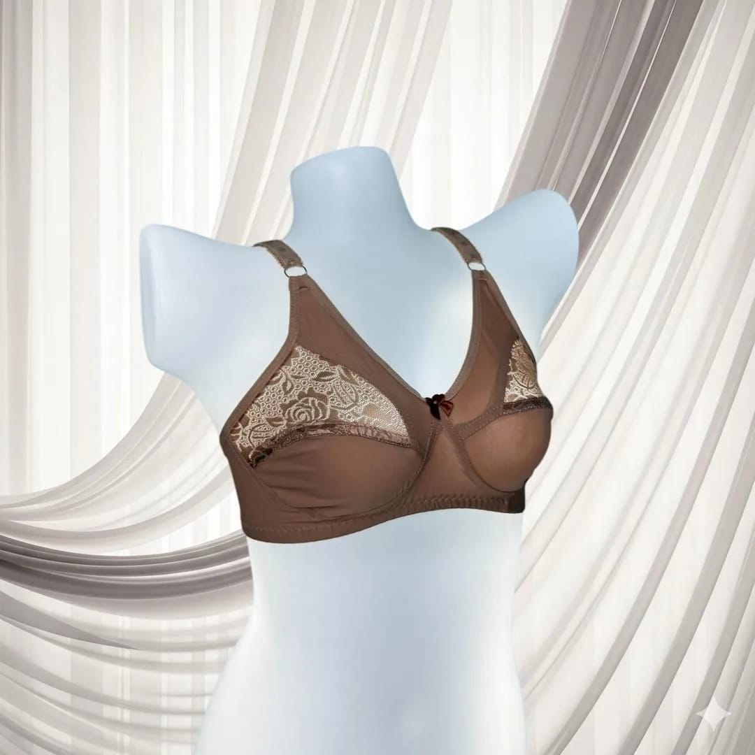 Brown Lace Bra for Women, Half Cup, Breathable, Sizes 32-42