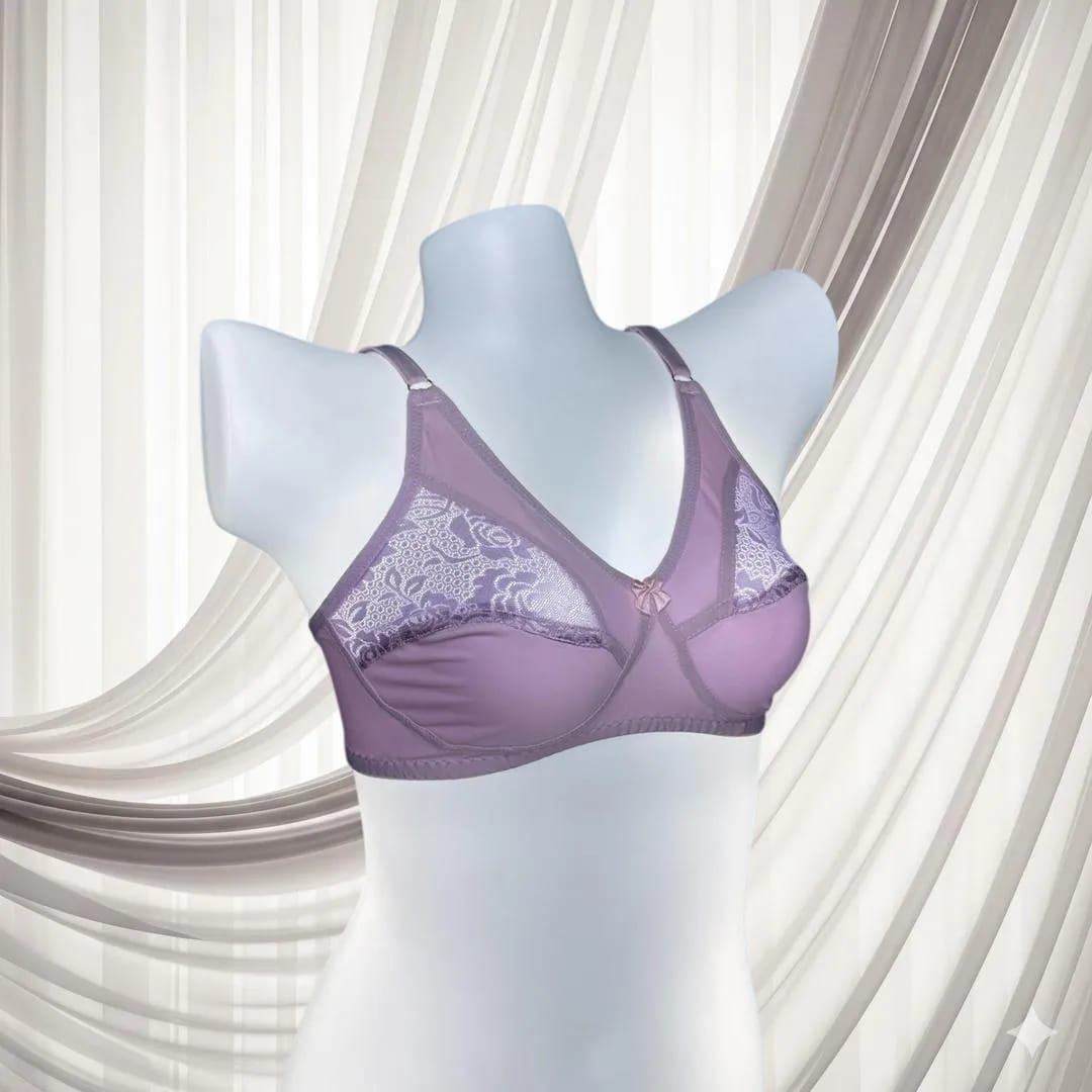Purple Lace Bra for Women, Half Cup, Breathable, Sizes 32-42
