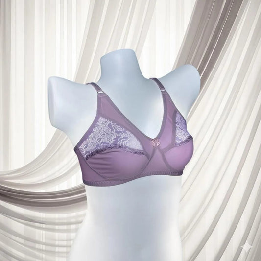Purple Lace Bra for Women, Half Cup, Breathable, Sizes 32-42