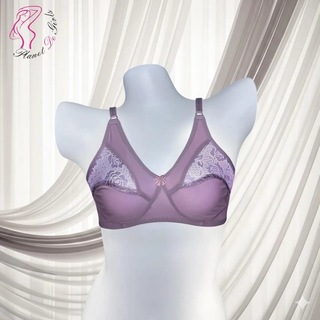 Purple Lace Bra for Women, Half Cup, Breathable, Sizes 32-42