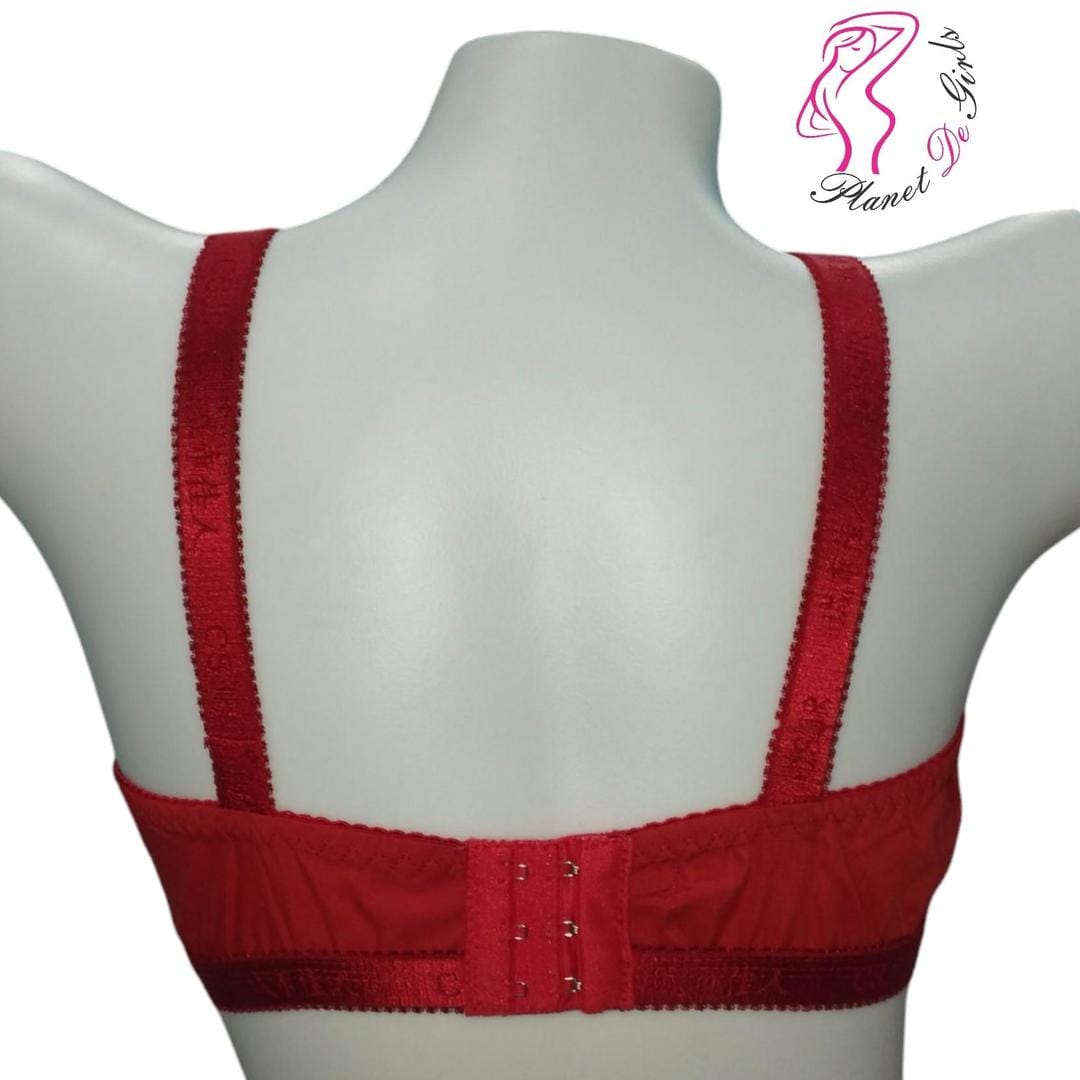 Red Embroidered Net Bra for Women, Non-Padded, Breathable, Sizes 32-42