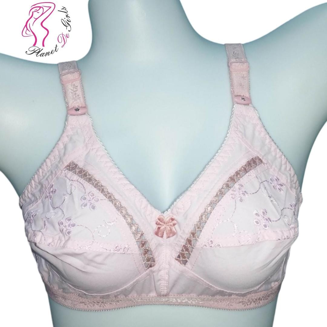 Pink Embroidered Net Bra for Women, Non-Padded, Breathable, Sizes 32-42