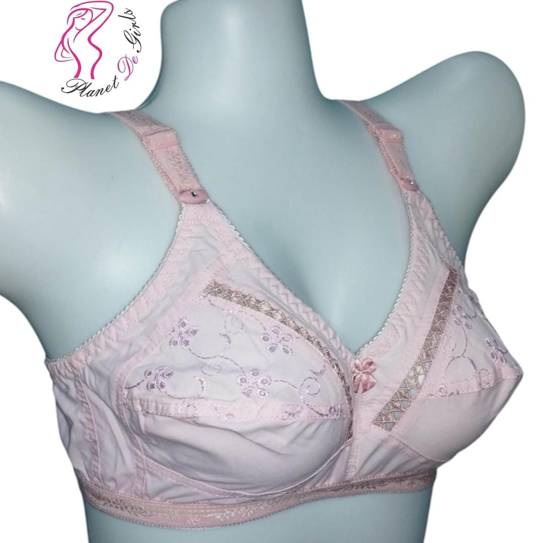 Pink Embroidered Net Bra for Women, Non-Padded, Breathable, Sizes 32-42
