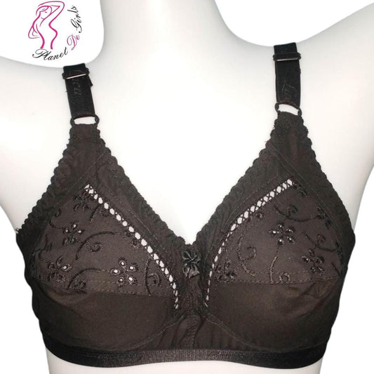 Maroon Embroidered Net Bra for Women, Non-Padded, Breathable, Sizes 32-42