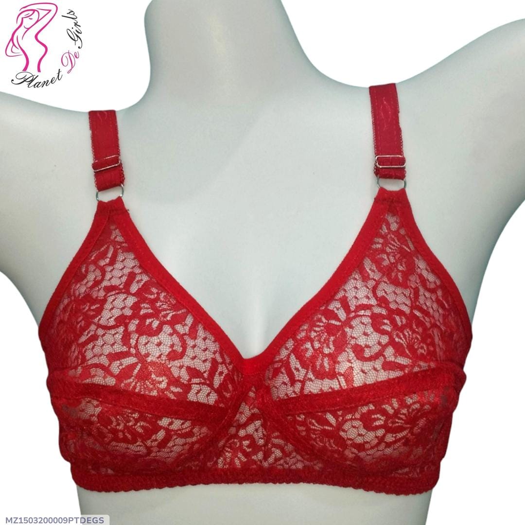 Red Lace Bra for Women, Non-Padded, Sheer Lace, Sizes 32-42