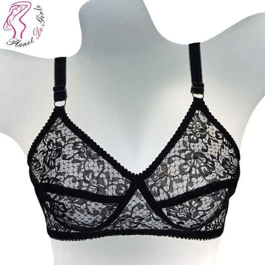 Black Lace Bra for Women, Non-Padded, Breathable, Sizes 32-42
