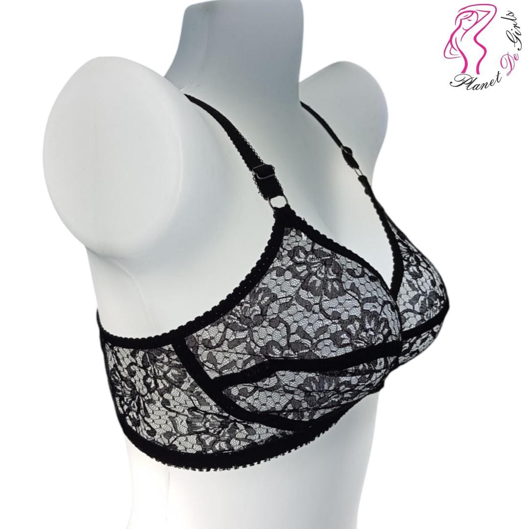 Black Lace Bra for Women, Non-Padded, Breathable, Sizes 32-42