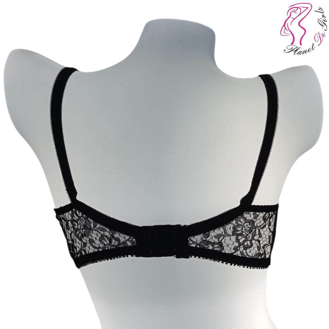 Black Lace Bra for Women, Non-Padded, Breathable, Sizes 32-42