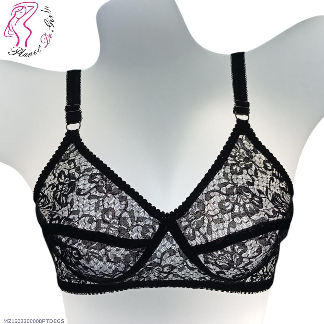 Black Lace Bra for Women, Non-Padded, Breathable, Sizes 32-42