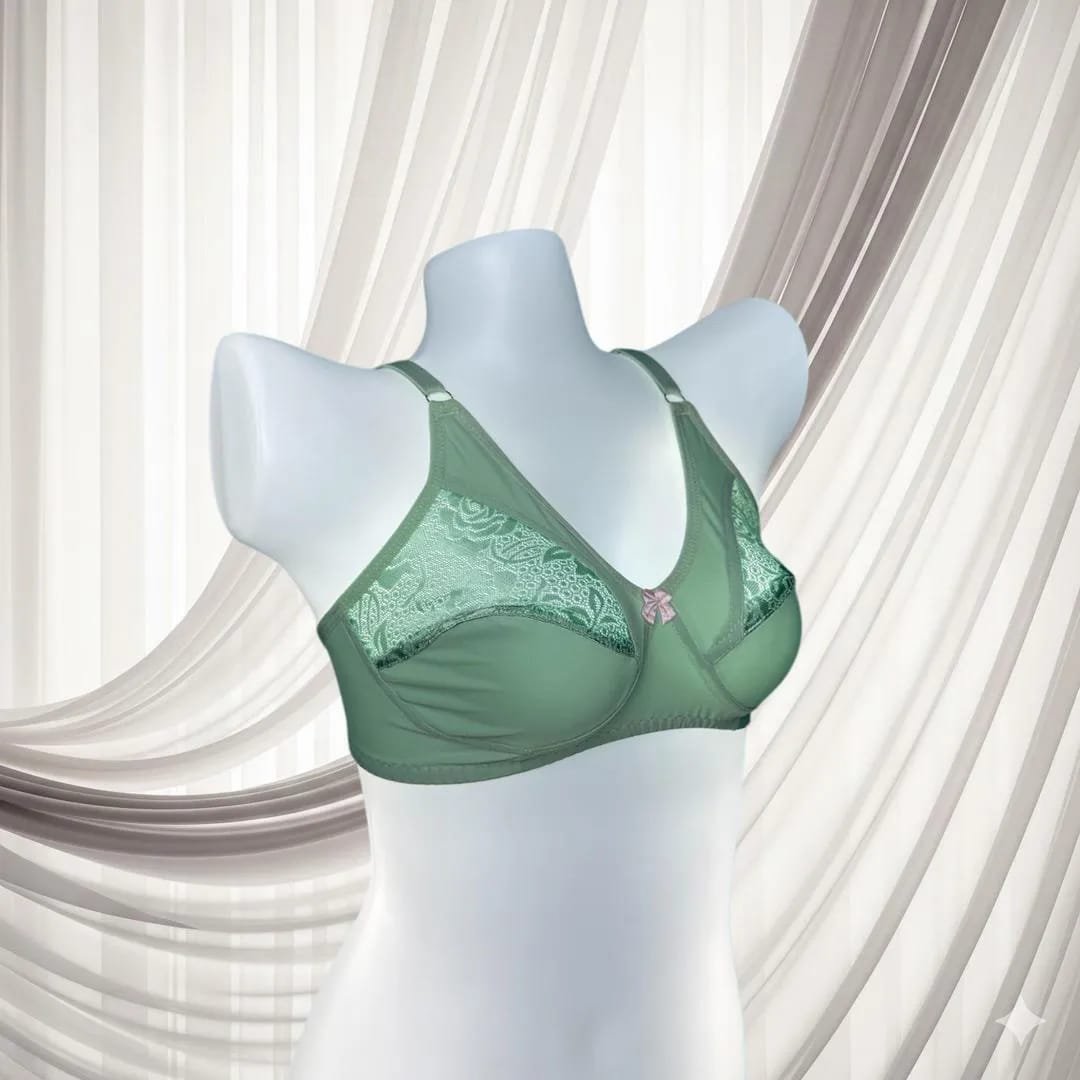 Green Lace Bra for Women, Half Cup, Breathable, Sizes 32-42